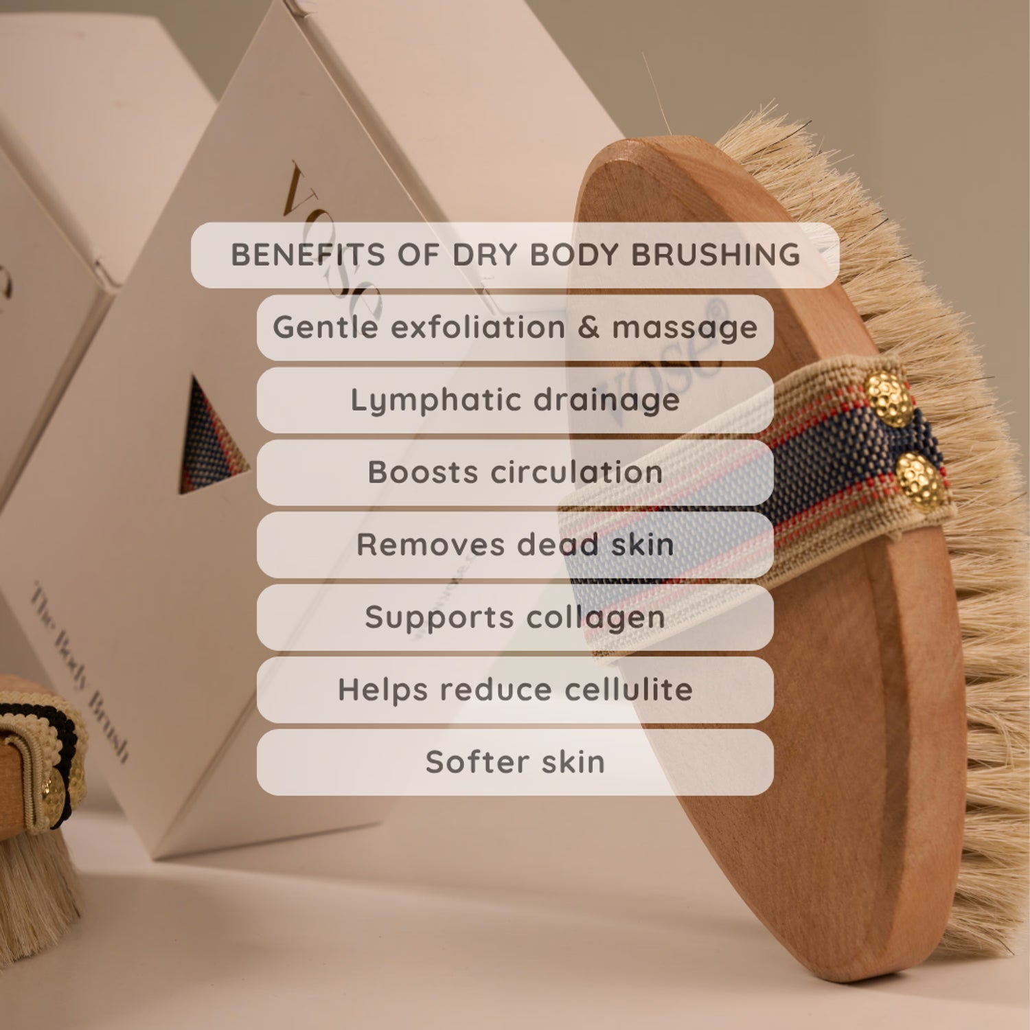 Dry body brush with natural horsehair bristles and wooden handle, UK version