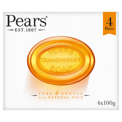 ASDA Pears Transparent Soap Bar with Natural Oils 4 x 100g- Buy online at McGrocer