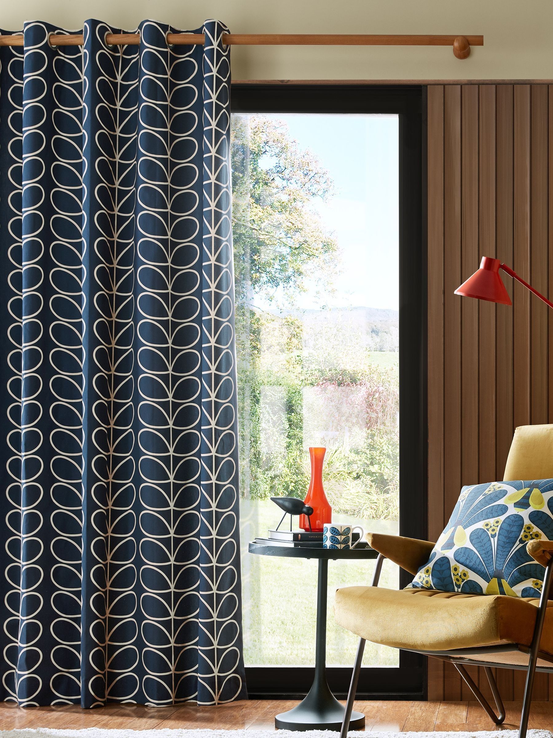 Orla Kiely Blue Linear Stem Eyelet Curtains