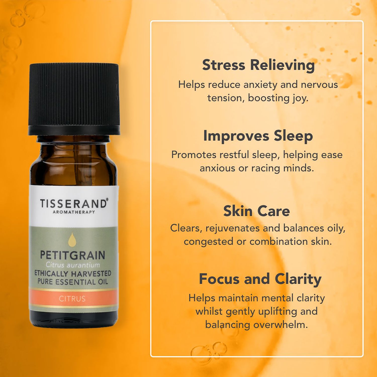 Tisserand Petitgrain Pure Essential Oil 9ml, imported from the UK