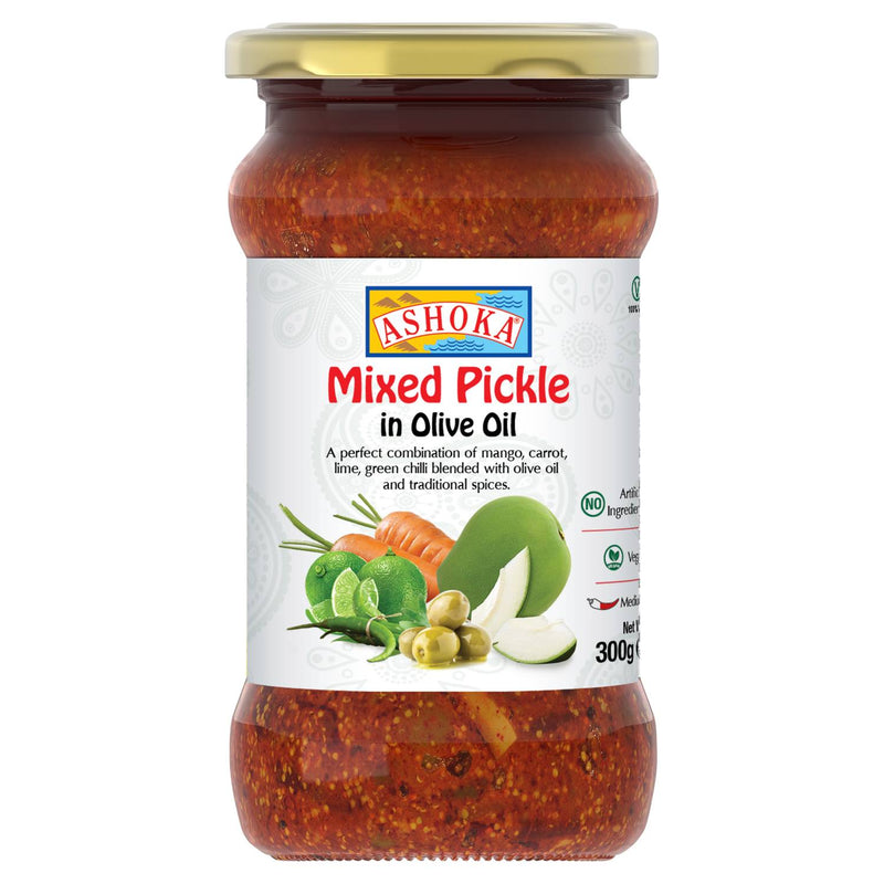 Ashoka mixed pickle in olive oil 300g, imported from the UK