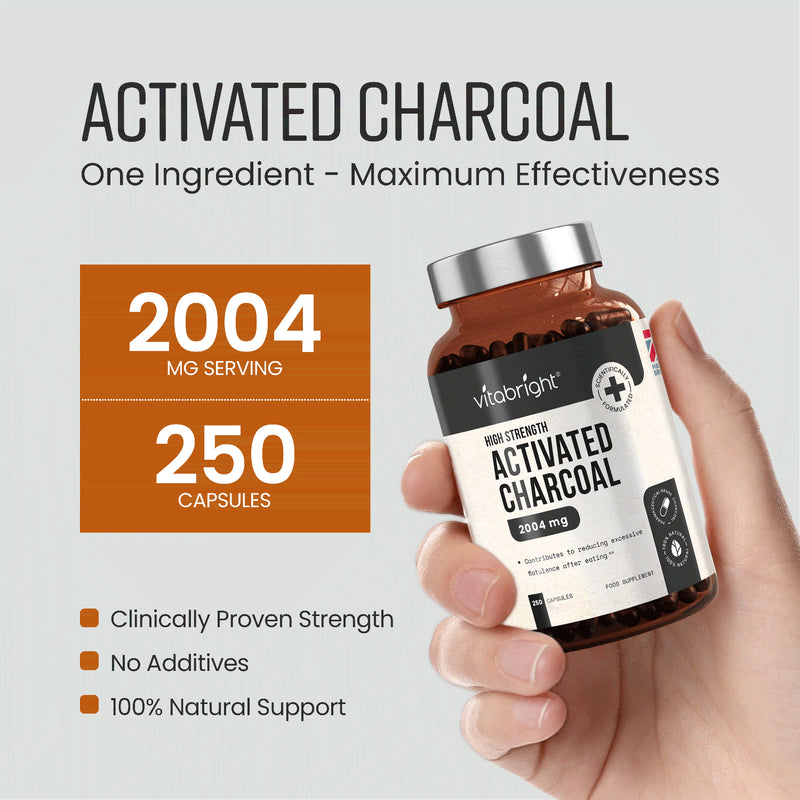 VitaBright charcoal capsules 250 capsules, imported from the UK