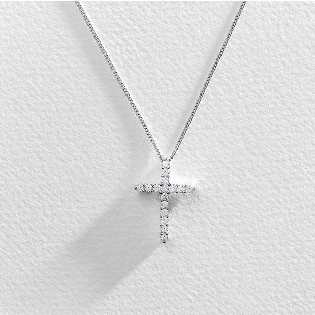 Revere silver cubic zirconia cross pendant necklace - British product