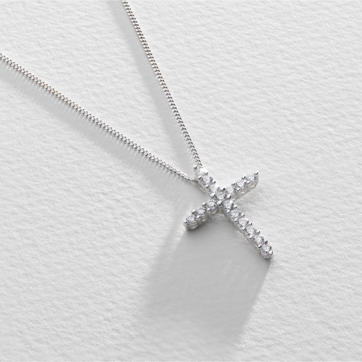 Revere silver cubic zirconia cross pendant necklace - British product