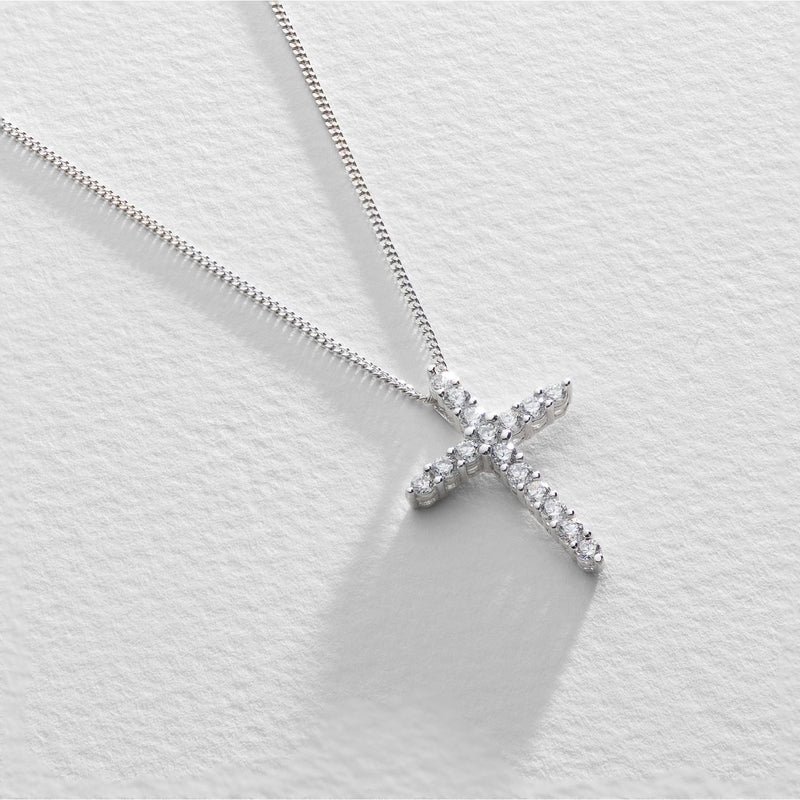 Revere silver cubic zirconia cross pendant necklace - British product