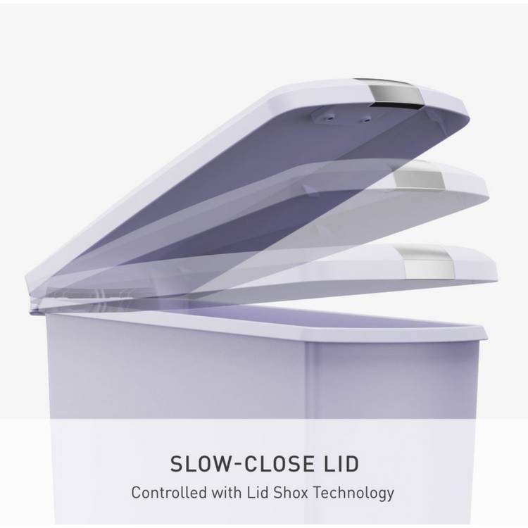 Simplehuman 40 litre slim plastic pedal bin lilac (British brand)