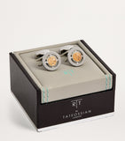 Tateossian cubic zirconia circular cufflinks rhodium-plated (British brand)