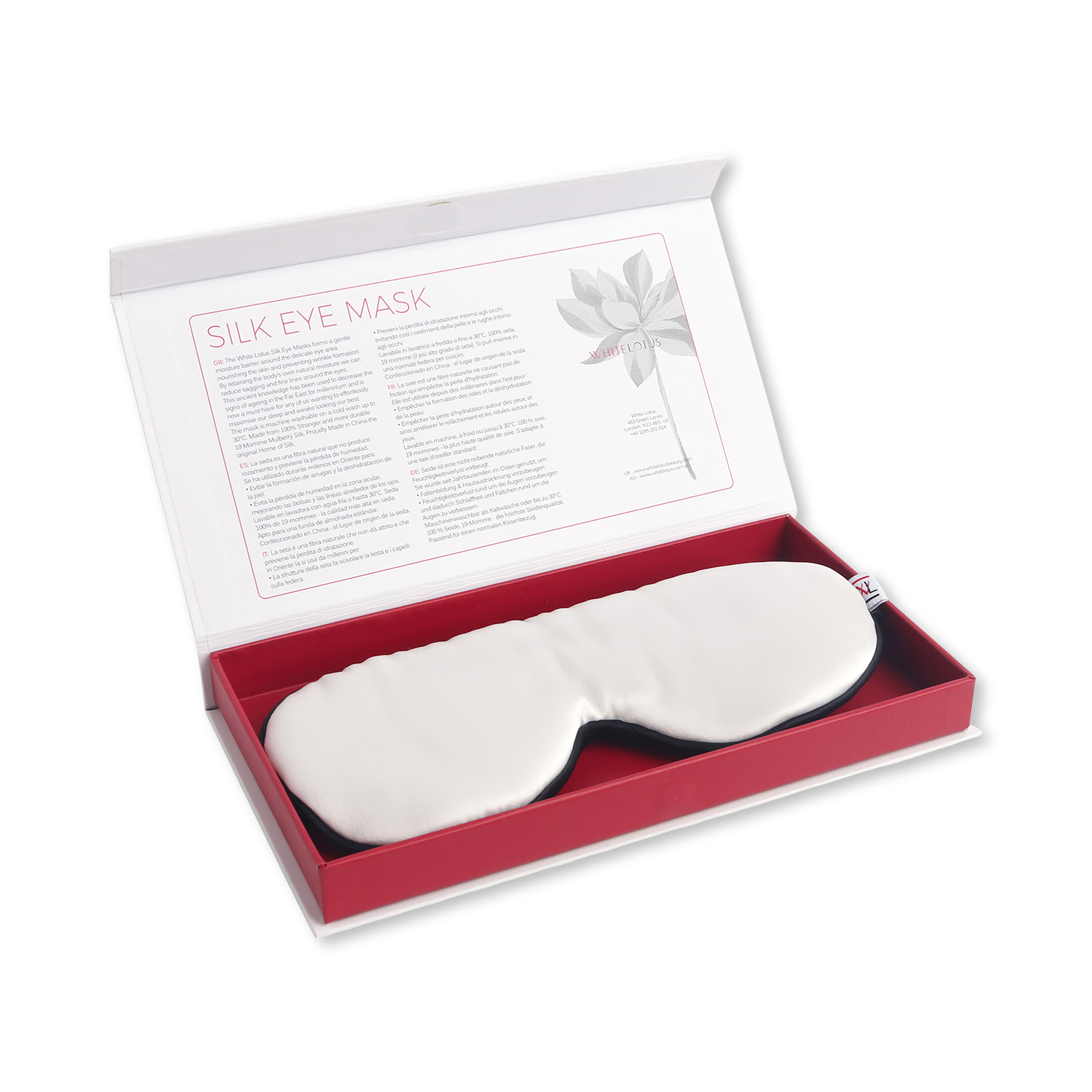 White Lotus Beauty 100% mulberry silk sleep mask 19 momme, imported from the UK