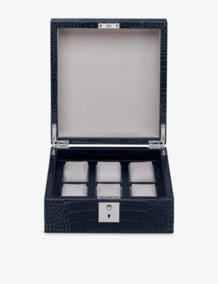 Smythson Mara lockable leather watch box with suede pillows (British brand)