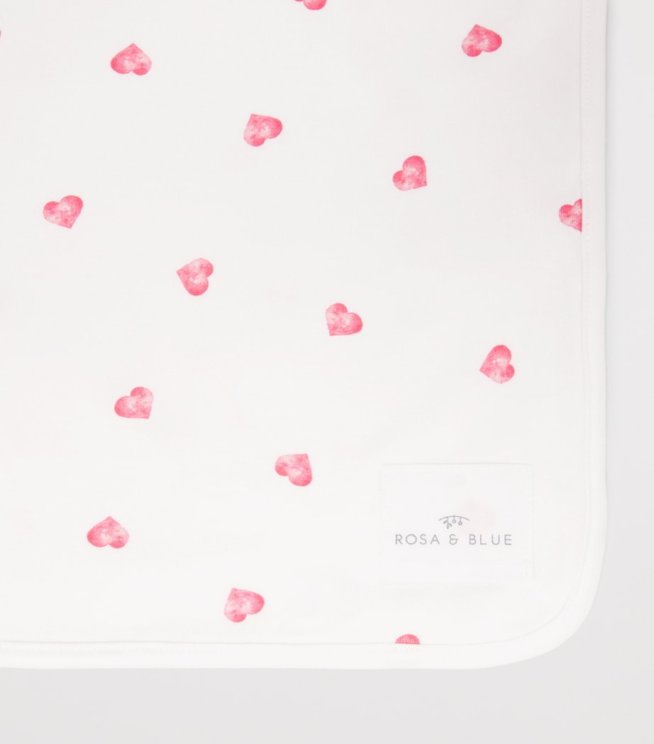 Rosa & Blue hearts baby blanket bamboo organic cotton - British product