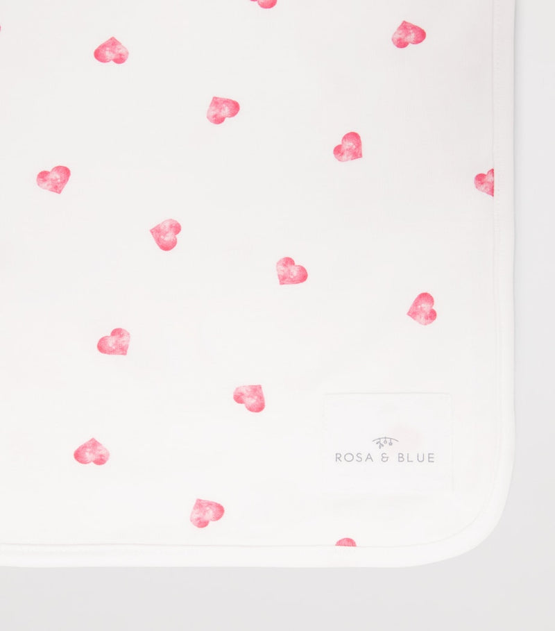 Rosa & Blue hearts baby blanket bamboo organic cotton - British product