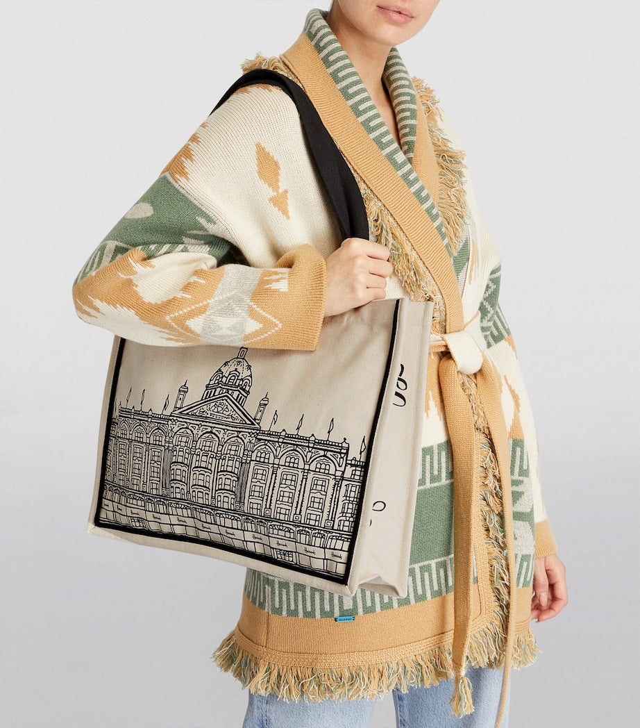 Harrods canvas tote bag with storefront outline - British product