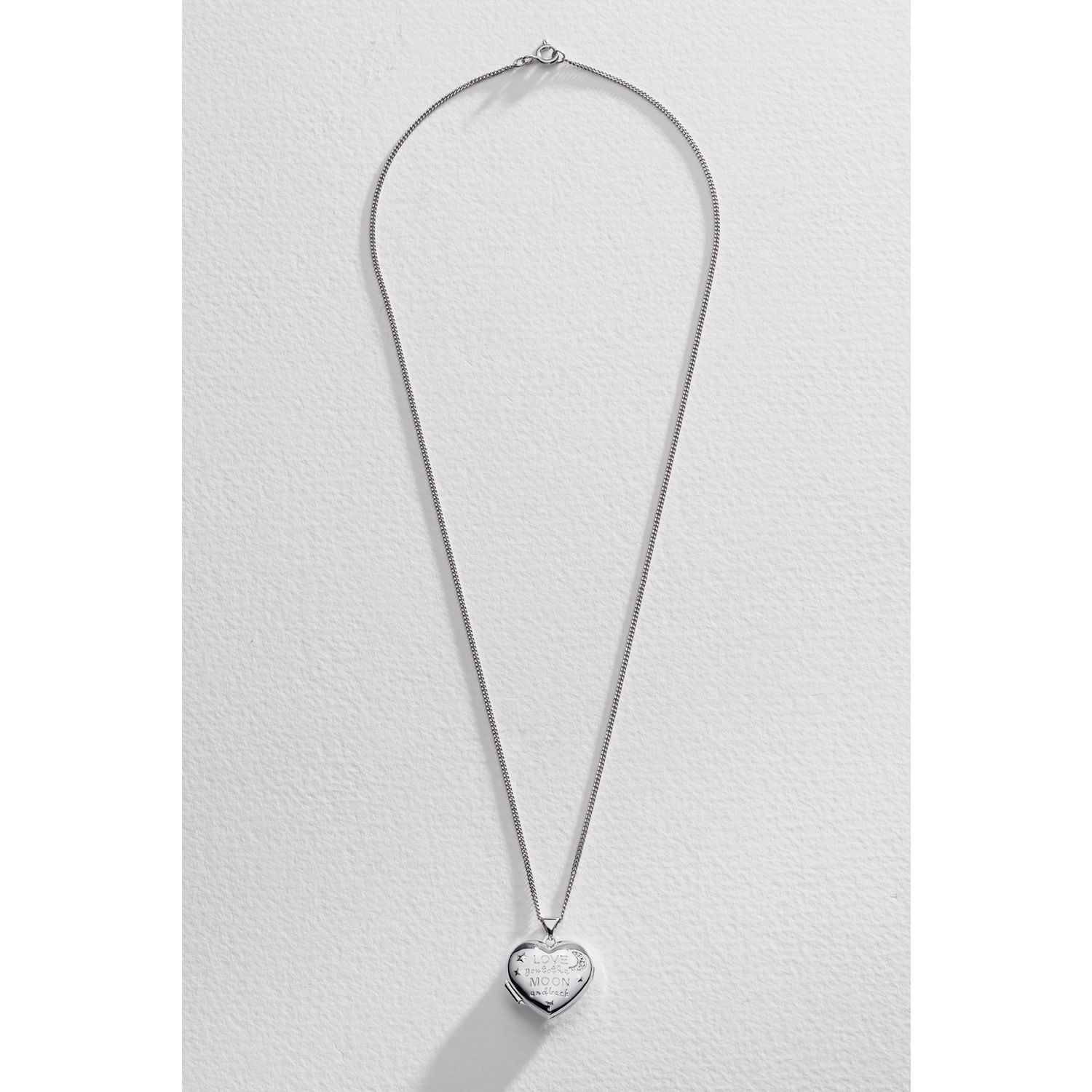 Moon & Back silver heart locket with cubic zirconia and chain - British product