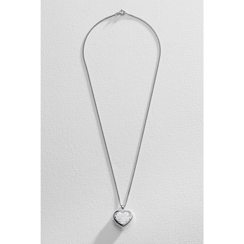 Moon & Back silver heart locket with cubic zirconia and chain - British product