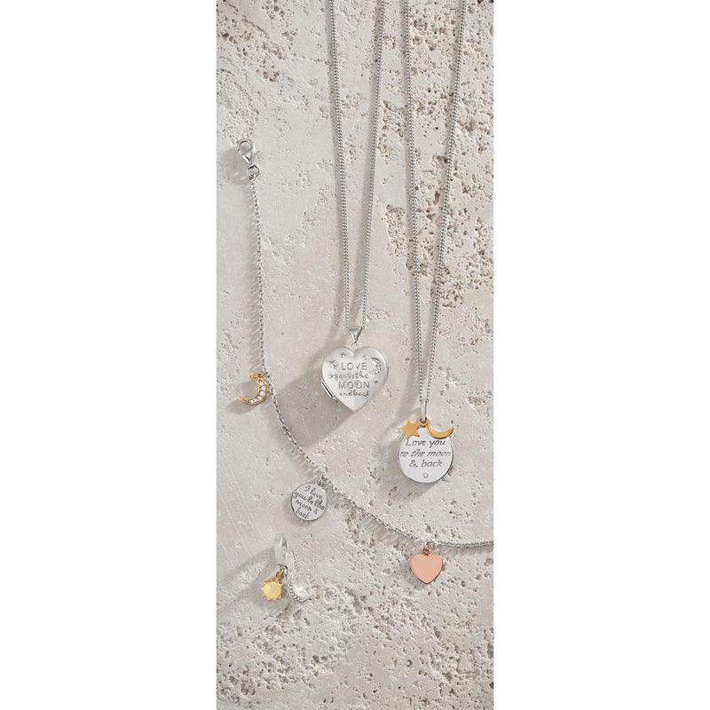 Moon & Back silver heart locket with cubic zirconia and chain - British product
