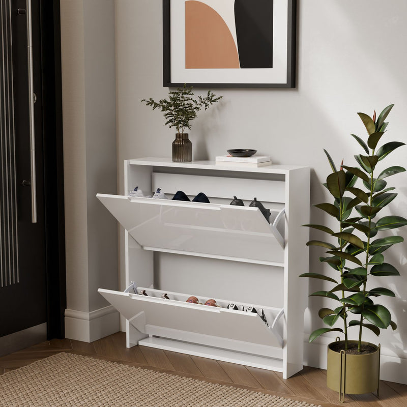 GFW narrow gloss white shoe cabinet for hallway storage (British brand)