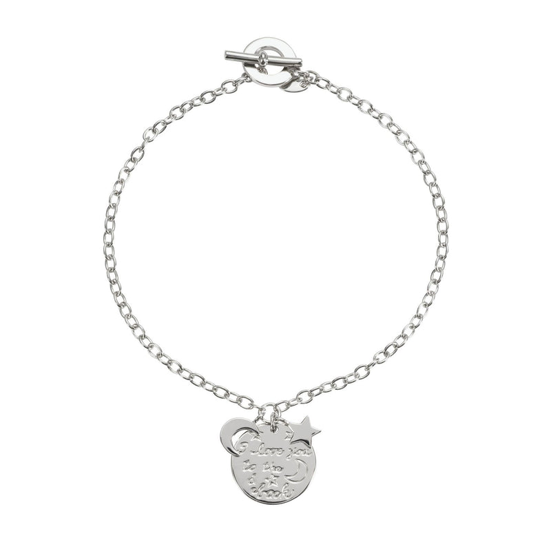 Moon & Back sterling silver bracelet I love you engraved 19cm - British product