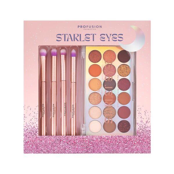 Profusion Cosmetics Starlet Eyes eyeshadow palette and brushes, imported from the UK