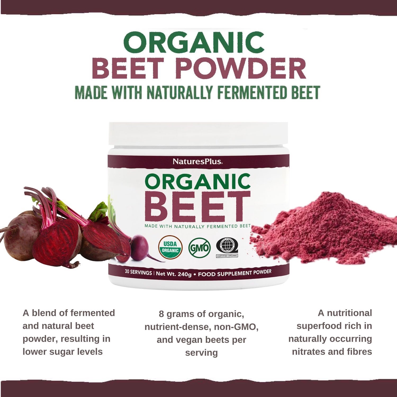 NaturesPlus organic beet powder 240g, imported from the UK