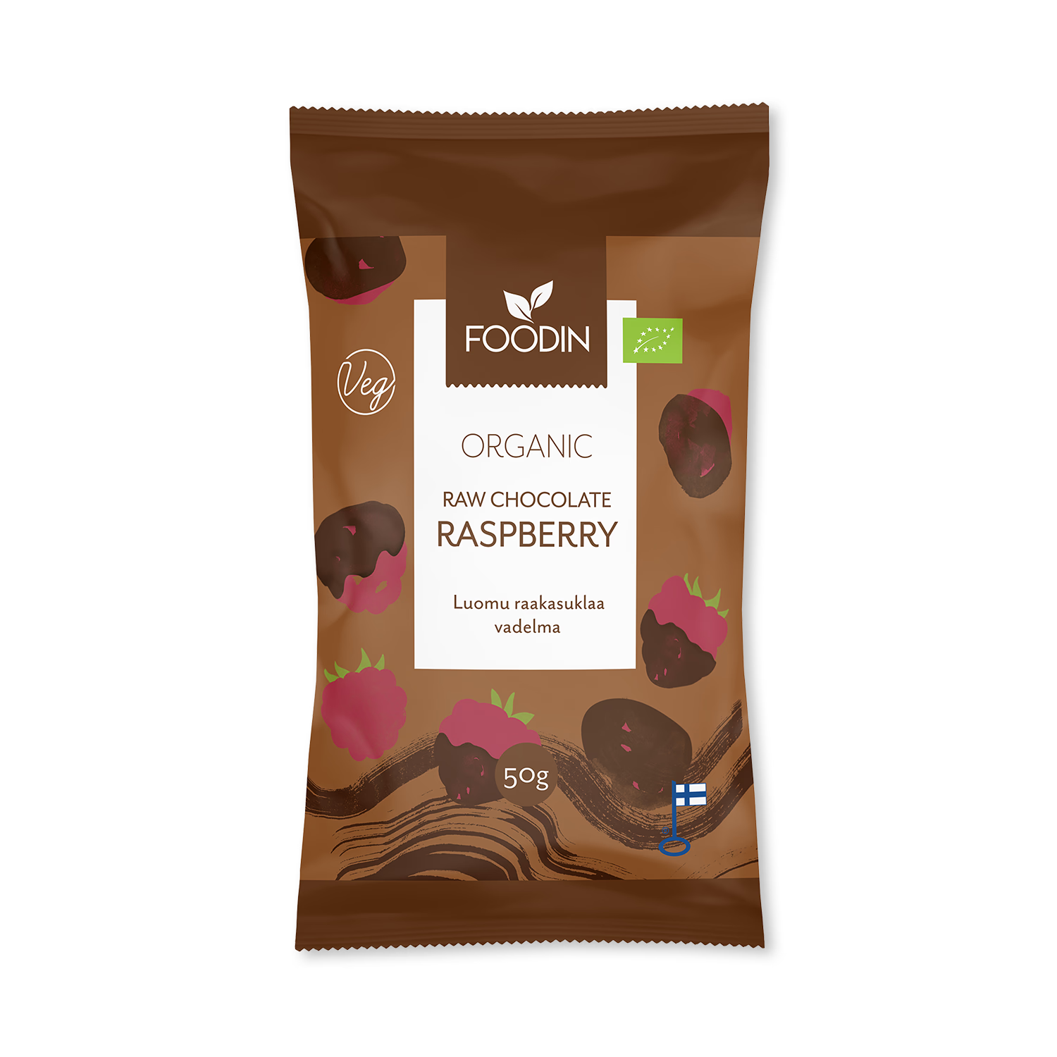 Organic raw chocolate coated raspberries 8x50g (British brand)