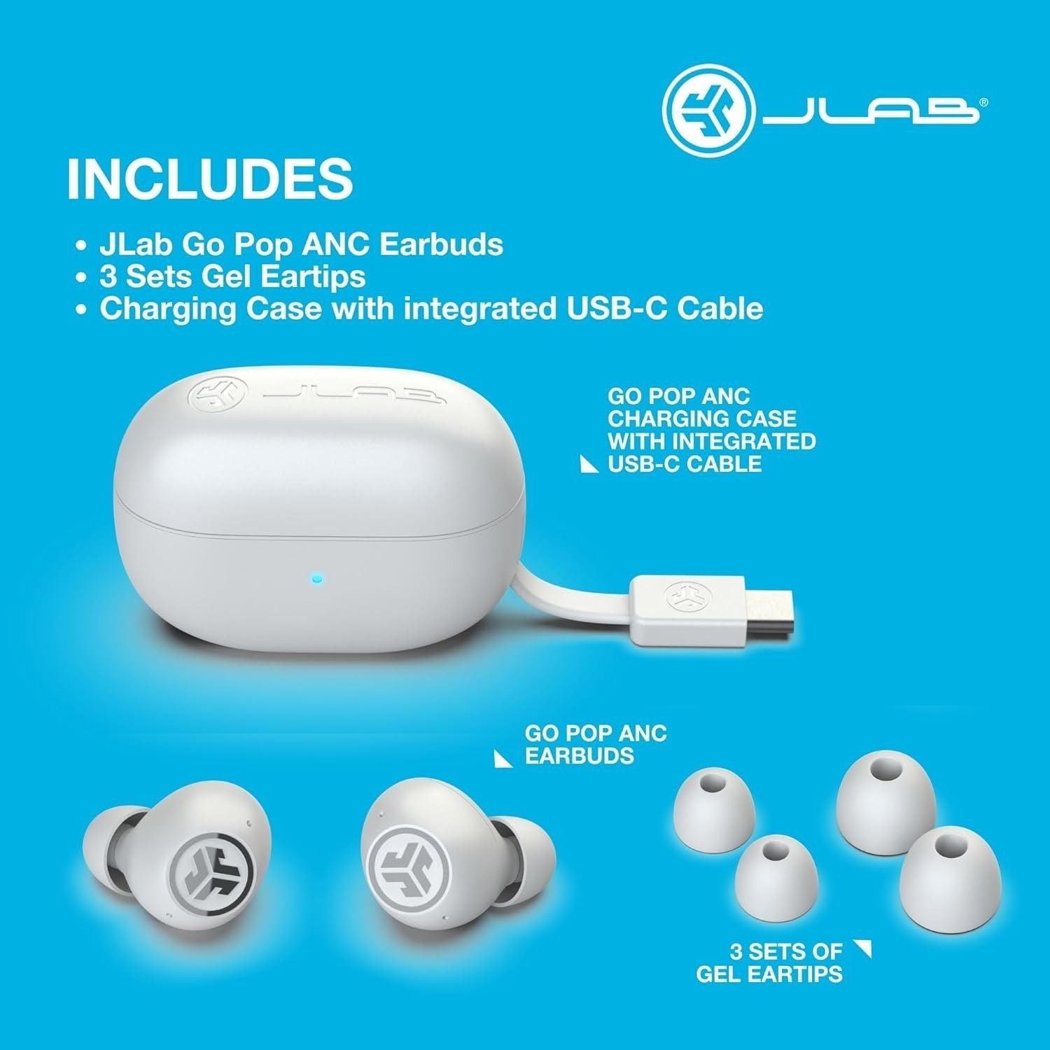 JLab Go Pop ANC True Wireless Earbuds - Cloud White