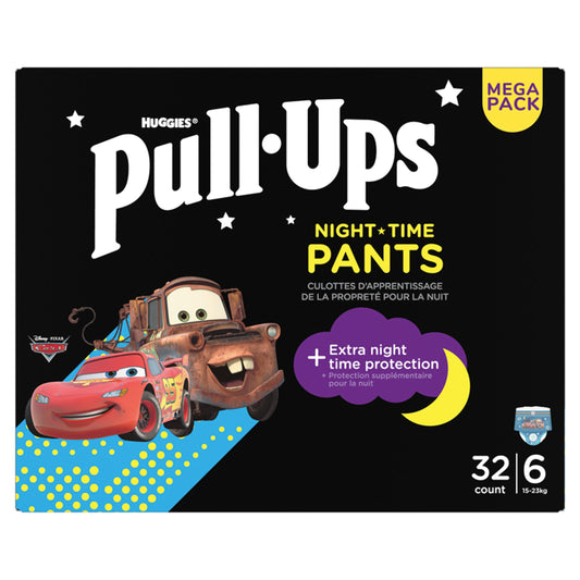 Huggies Pull Ups Trainers Boys Night Time Nappy Pants Age 2-4 Years Nappies Size 6, 15-23kg Mega Pack x32