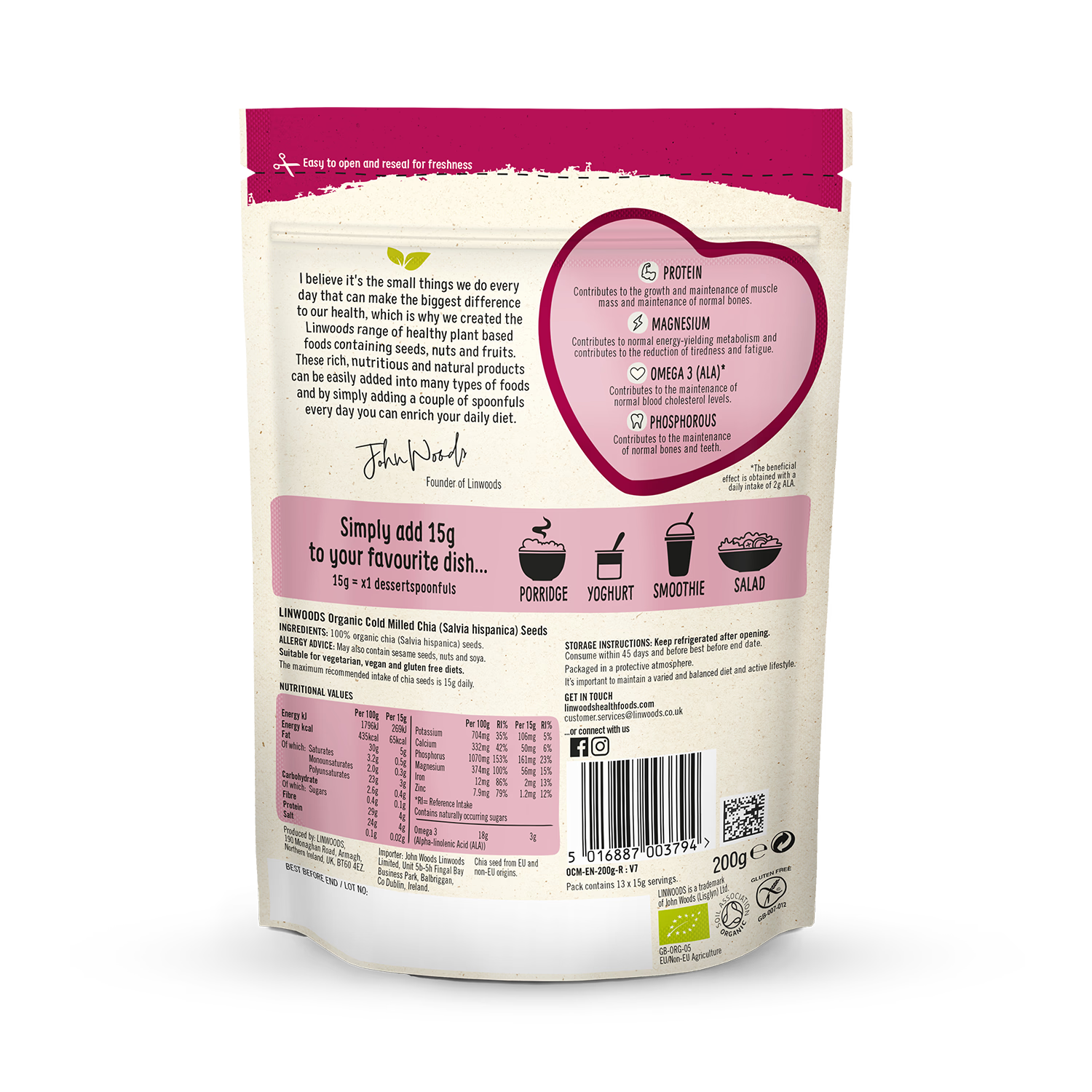 Linwoods milled chia seed organic 200g, UK version
