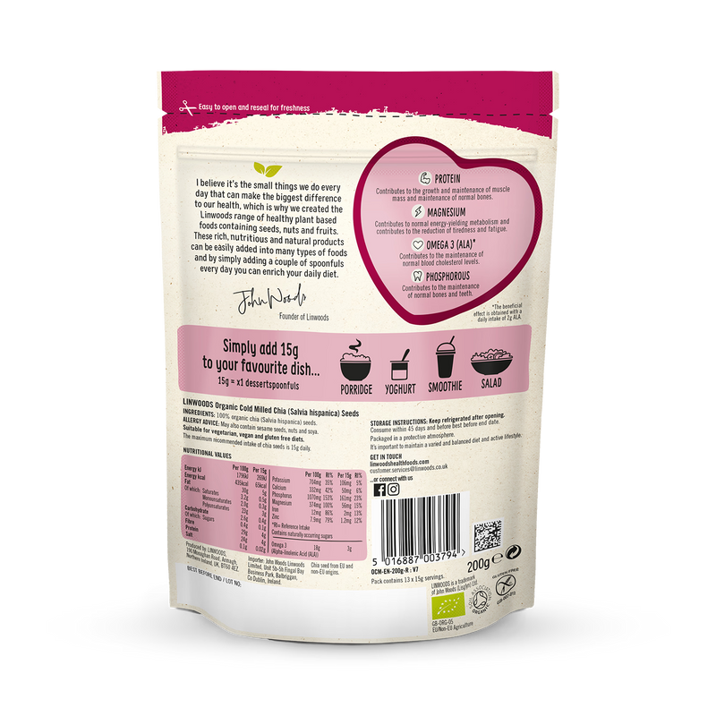 Linwoods milled chia seed organic 200g, UK version