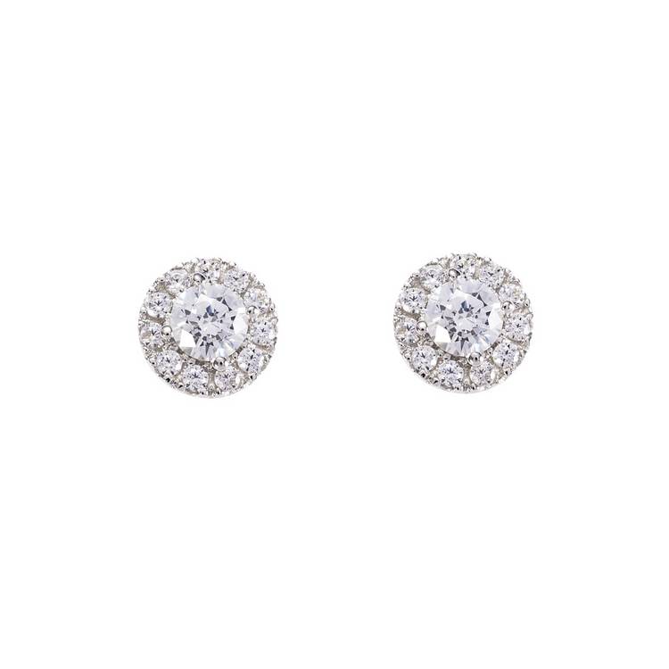 Revere 9ct white gold cubic zirconia halo stud earrings, imported from the UK