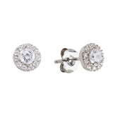 Revere 9ct white gold cubic zirconia halo stud earrings, imported from the UK