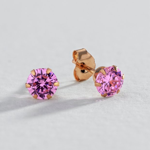 Revere pink cubic zirconia stud earrings 9ct gold (British brand)