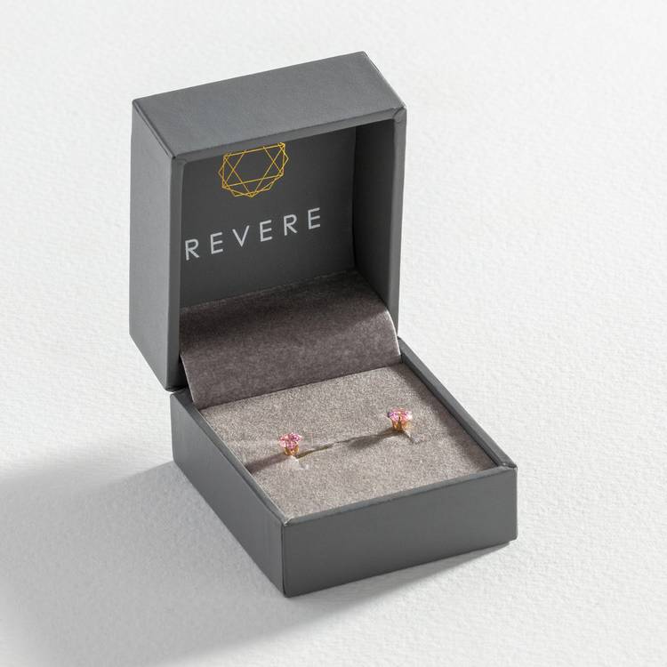 Revere pink cubic zirconia stud earrings 9ct gold (British brand)