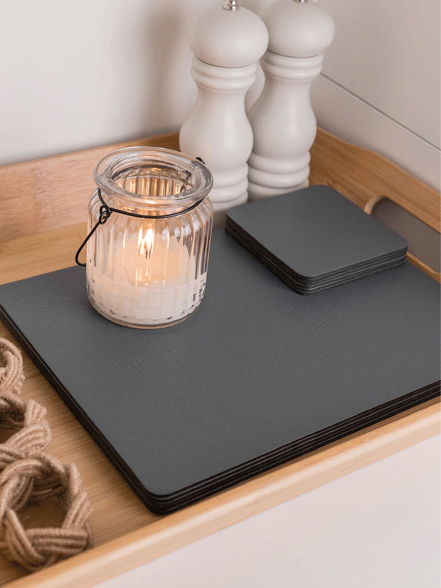 Lara May Mustard Yellow Bonded Leather Placemat and Coaster Set, 12-Piece