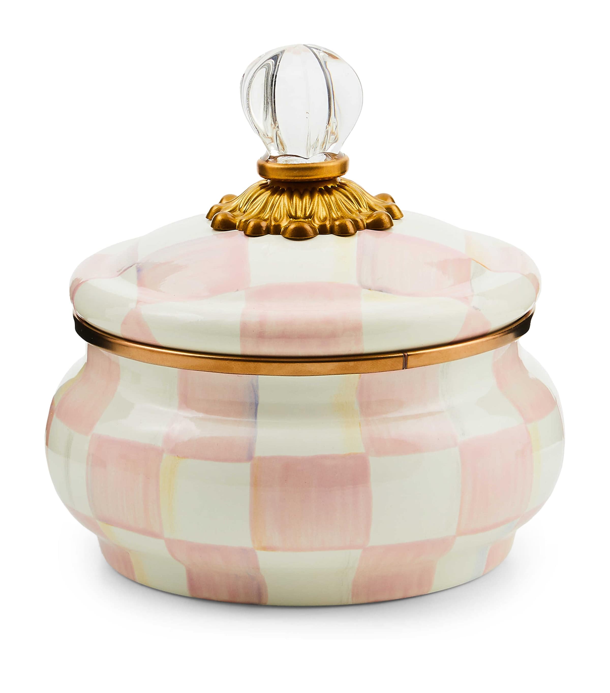 MacKenzie-Childs Rosy Check decorative pot 12cm, imported from the UK