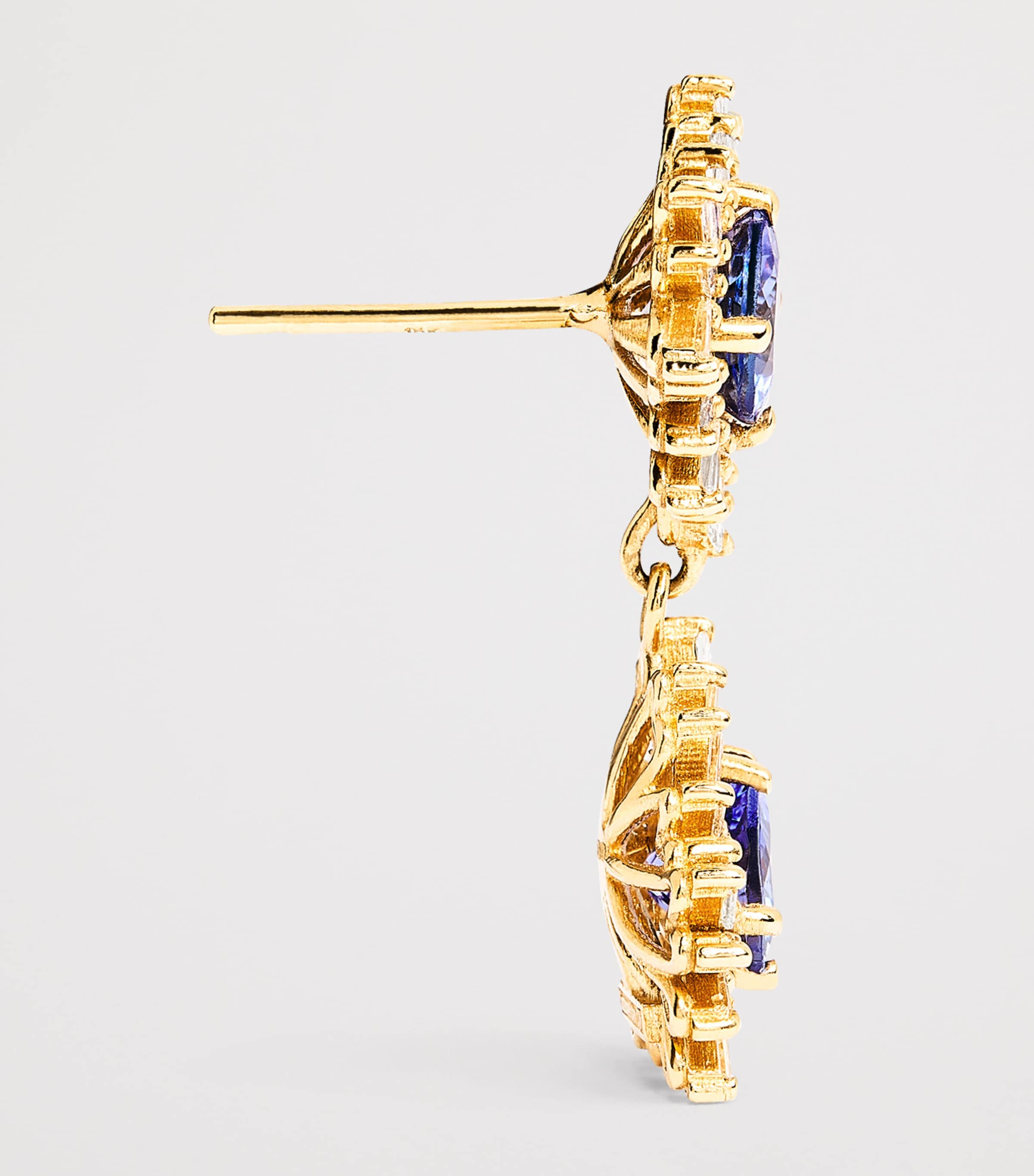 Suzanne Kalan blue sapphire diamond drop earrings 18kt yellow gold - British product