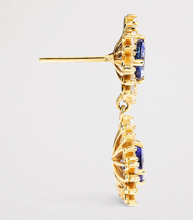 Suzanne Kalan blue sapphire diamond drop earrings 18kt yellow gold - British product