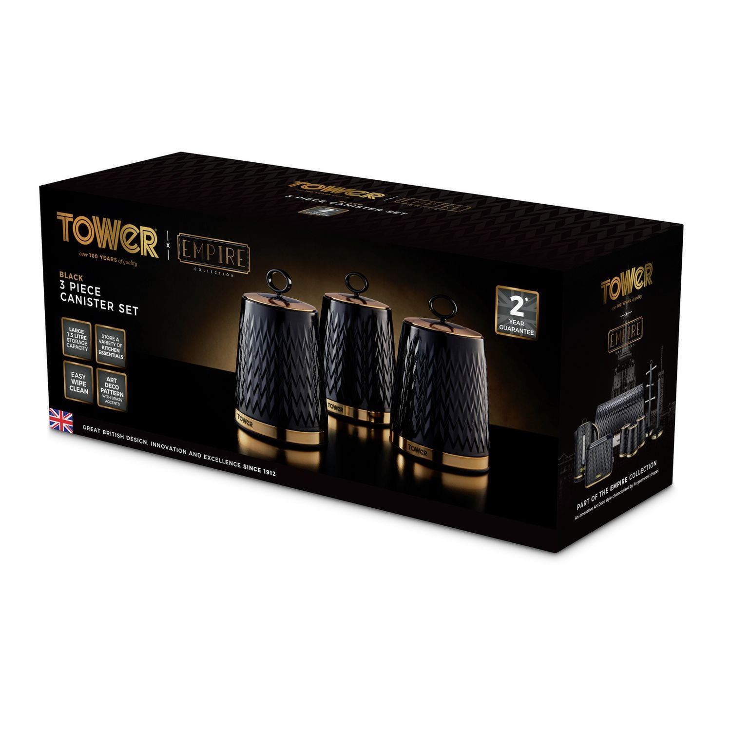Tower Empire canisters black 1.3L set (British brand)