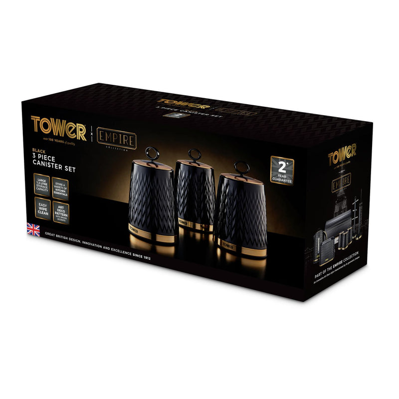 Tower Empire canisters black 1.3L set (British brand)