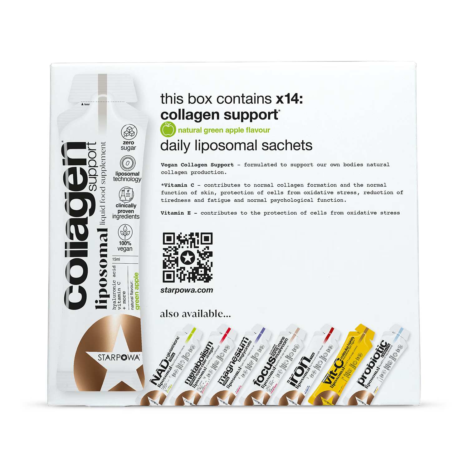 Starpowa Vegan Collagen Liquid Liposomal Green Apple 14 Sachets (British brand)