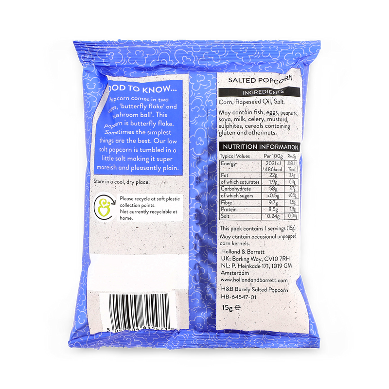 Holland & Barrett barely salted popcorn 15g, UK version