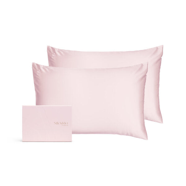 Silk Addict pale pink mulberry silk pillowcases (British brand)
