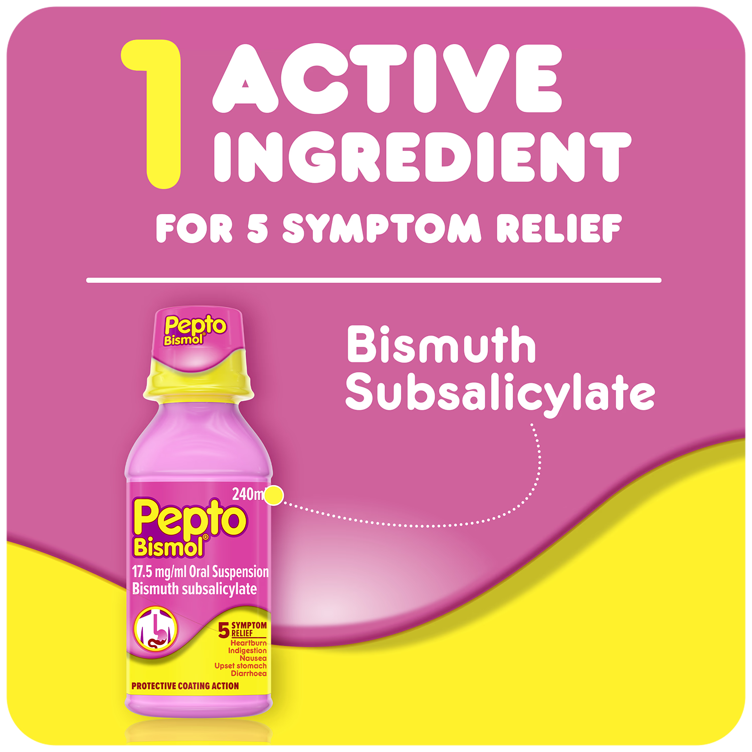 Pepto-Bismol oral suspension 17.5 mg/ml 240ml, imported from the UK