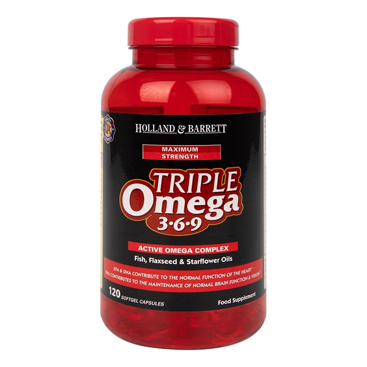 Holland & Barrett Maximum Strength Triple Omega 369 120 Capsules Omega 3 Supplements & Fish Oils Holland&Barrett   