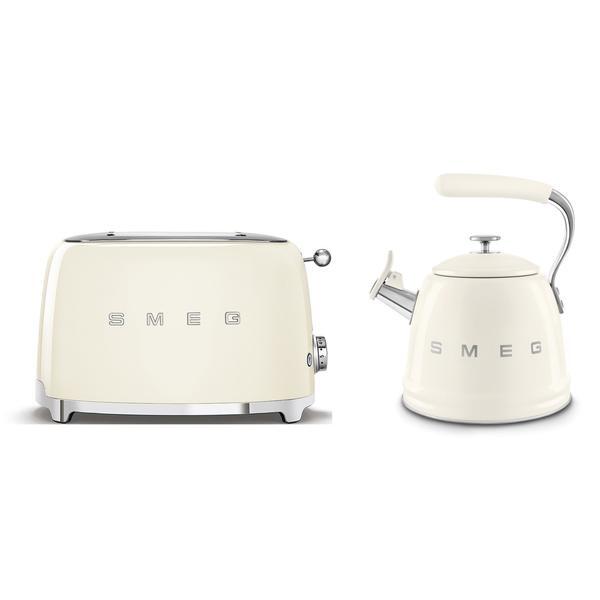 Smeg cream stovetop kettle and toaster set, UK version