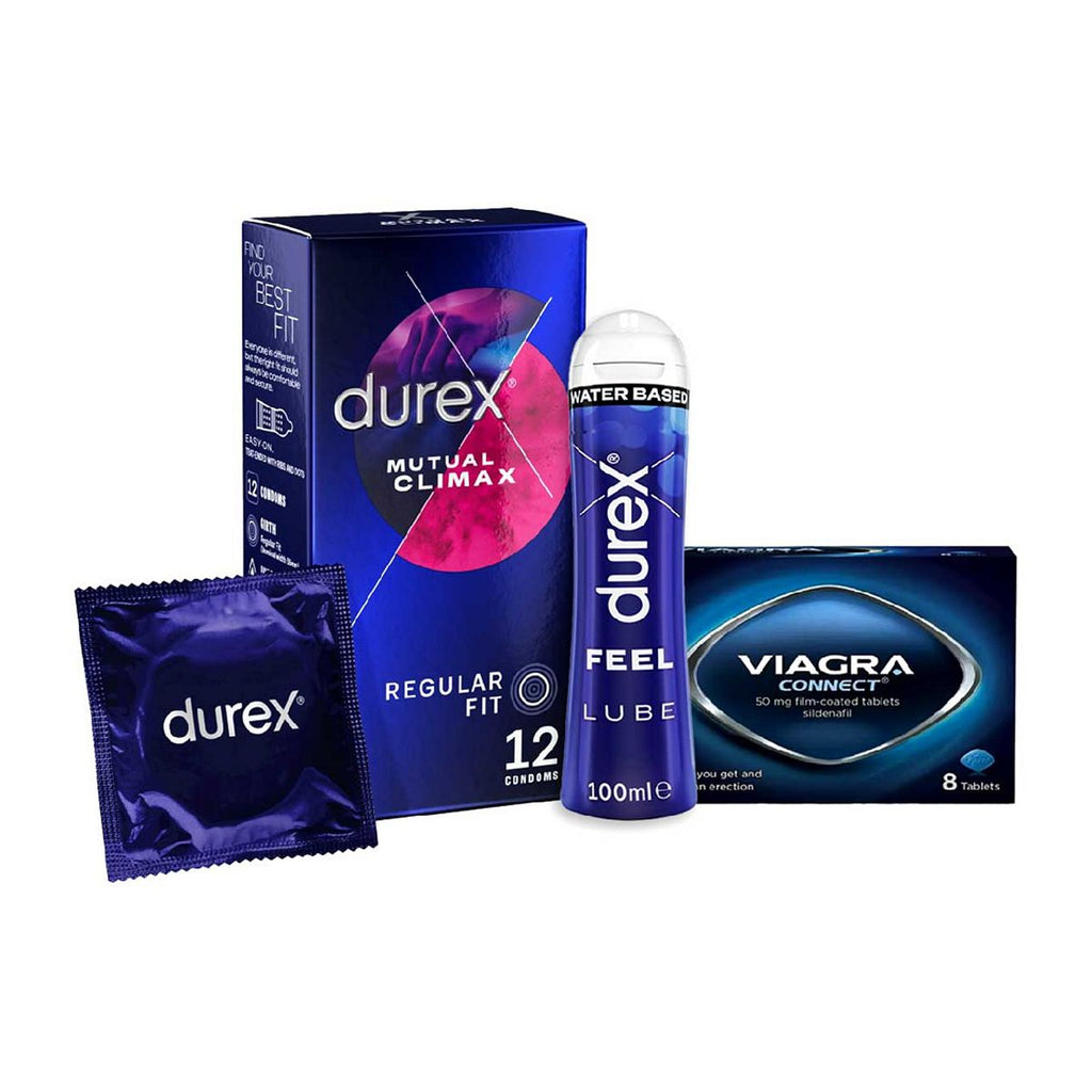 Viagra Connect 50mg tablets - 8 tablets with Durex Ultimate Mutual Climax Condoms 12s & Lubricant Bundle