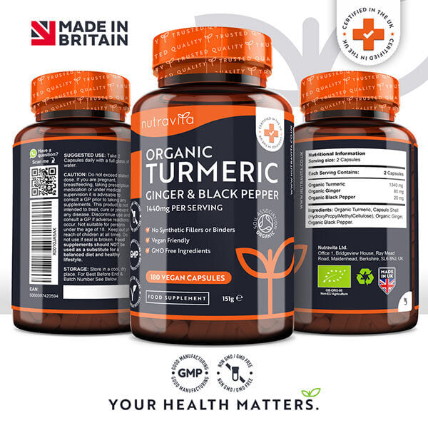 Nutravita Organic Turmeric, Black Pepper & Ginger - 180 Caps GOODS Superdrug   