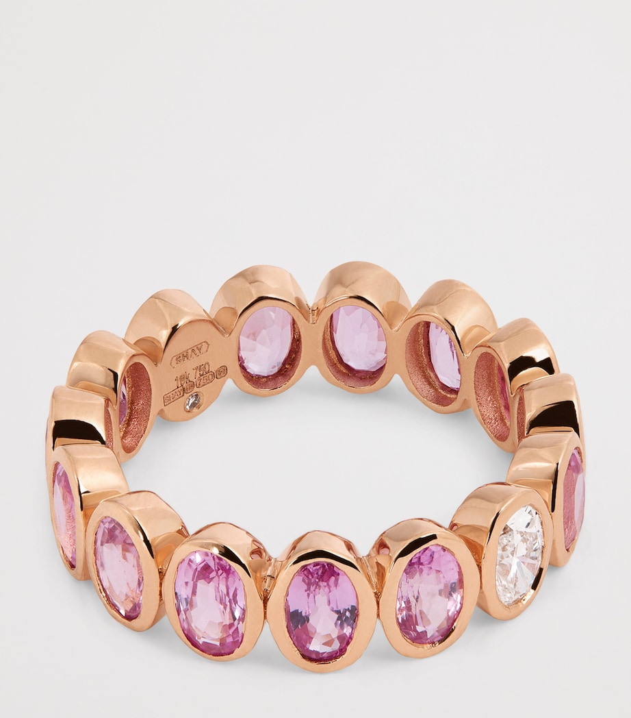 SHAY rose gold eternity ring with pink sapphires and diamond (British brand)