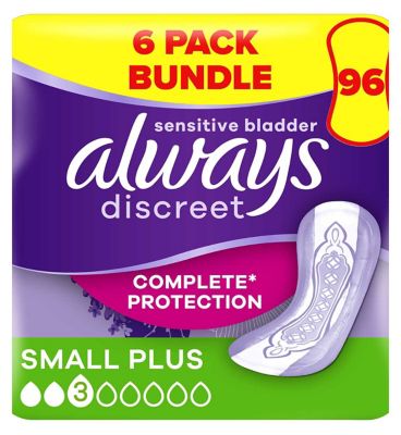 Always Discreet Incontinence Pads Small Plus - 96 pads (6 pack bundle) GOODS Boots   