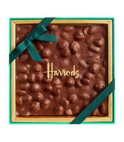 Harrods Almond and Hazelnut Milk Chocolate Slab with Caramelised Almonds 260g- Buy online at McGrocer