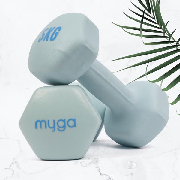 Myga hexagonal dumbbell pair 5kg, imported from the UK